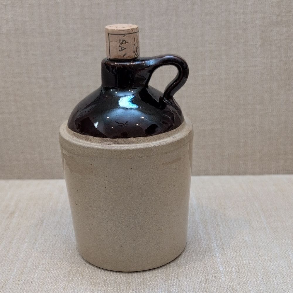 Vintage Pottery Whiskey Crock Stoneware Jug with Handle and Cork Made In USA
